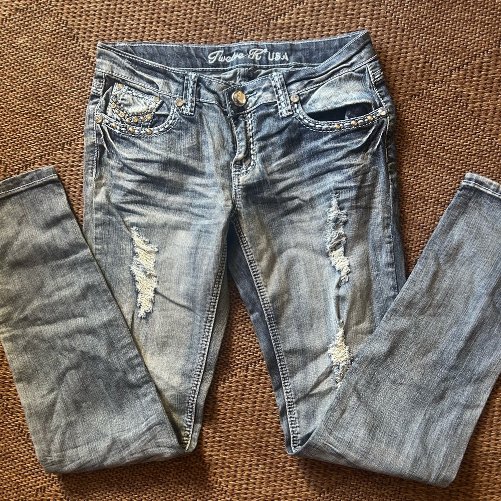 Nicole Gray Distressed Skinny Jeans